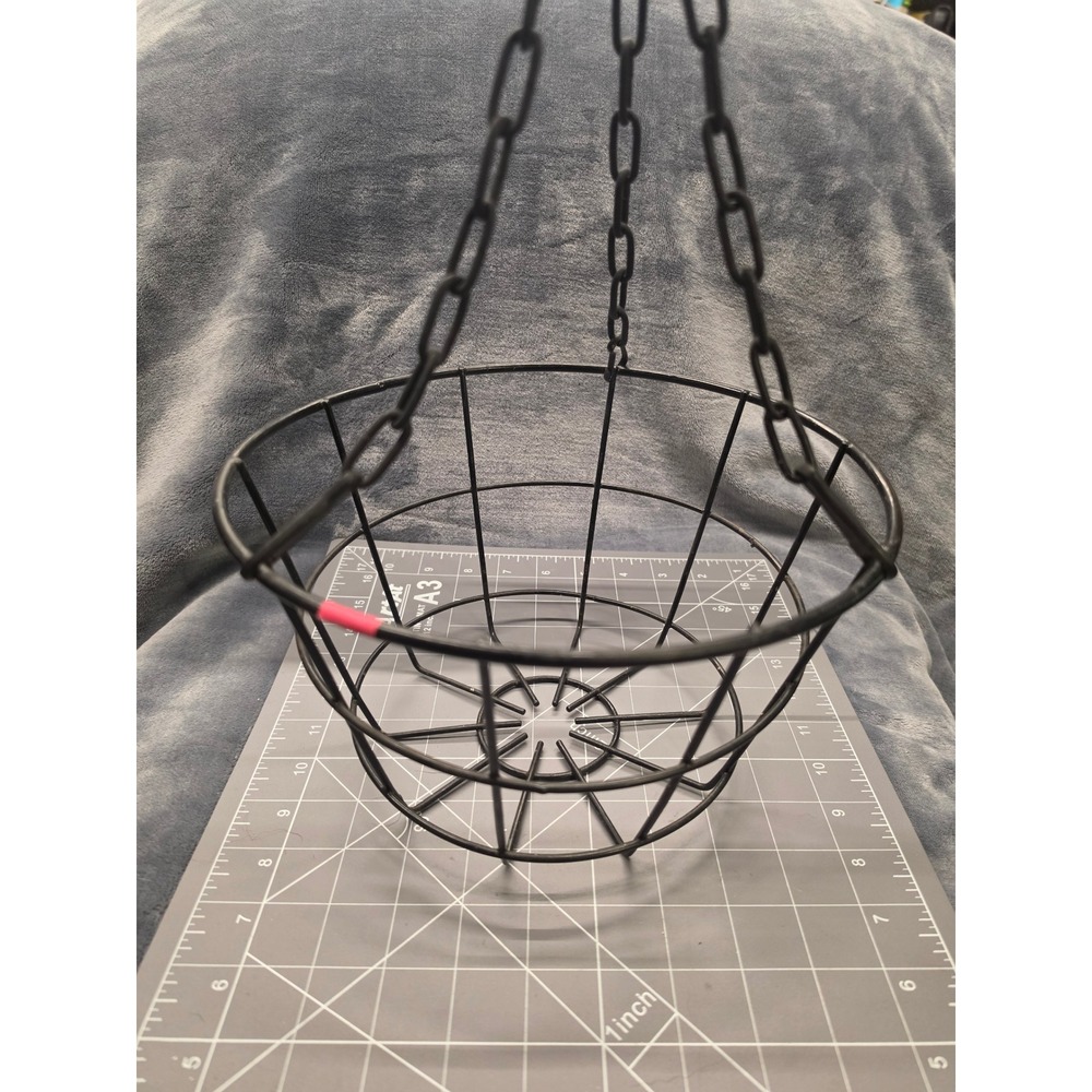 Black Metal Wire Hanging Basket with Chain and S-Hook 10 Inch Round